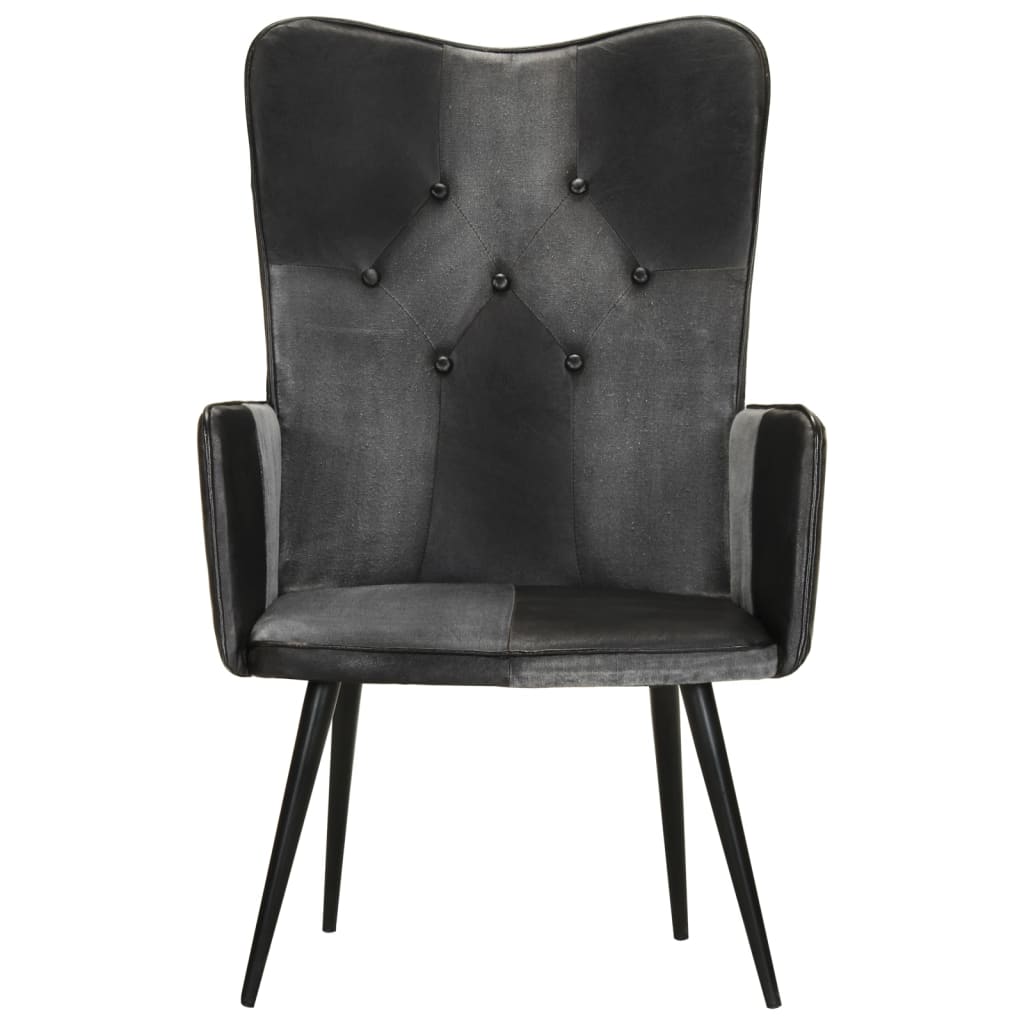 Poltrona Wingback Nera e Grigia in Vera Pelle 339662