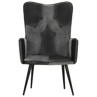 Poltrona Wingback Nera e Grigia in Vera Pelle 339662