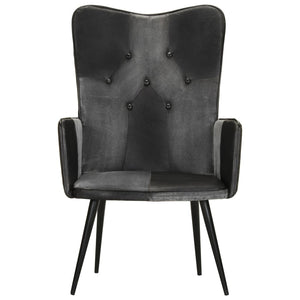 Poltrona Wingback Nera e Grigia in Vera Pelle 339662