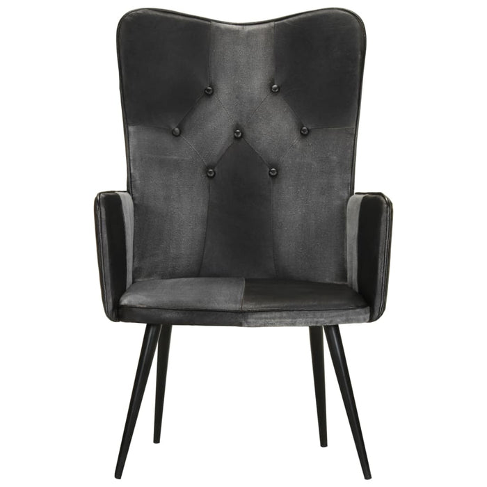Poltrona Wingback Nera e Grigia in Vera Pelle 339662
