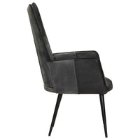 Poltrona Wingback Nera e Grigia in Vera Pelle 339662