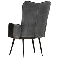 Poltrona Wingback Nera e Grigia in Vera Pelle 339662