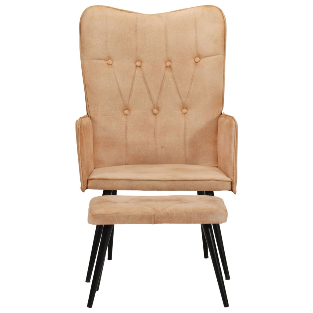 Poltrona Wingback con Poggiapiedi Crema in Tela 339667