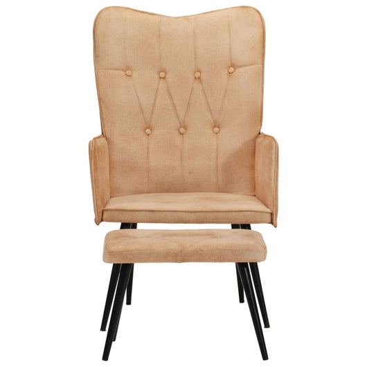 Poltrona Wingback con Poggiapiedi Crema in Tela 339667