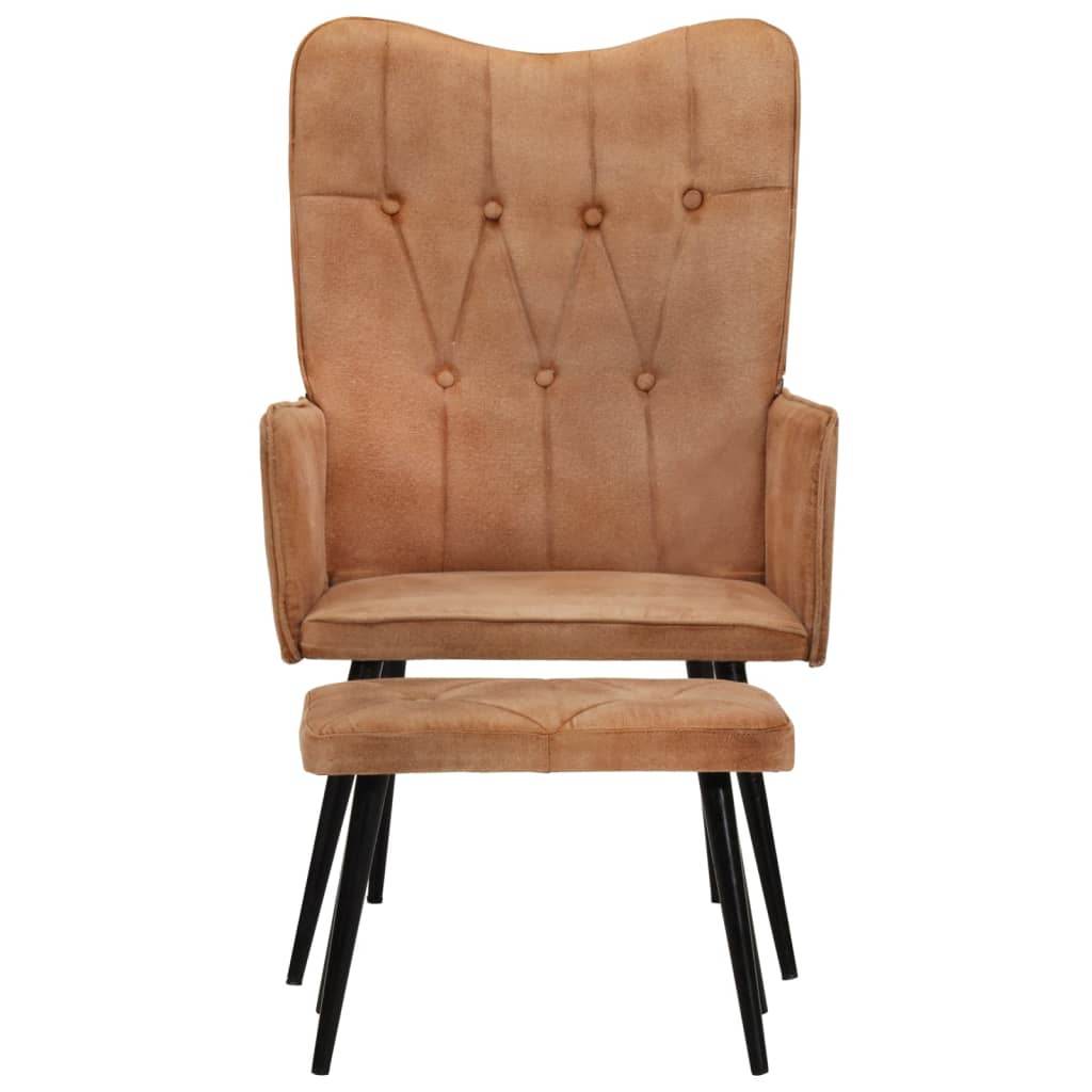 Poltrona Wingback con Poggiapiedi Marrone in Tela 339668