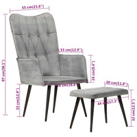 Poltrona a Schienale Alto con Poggiapiedi Grigio Vintage Tela 339669