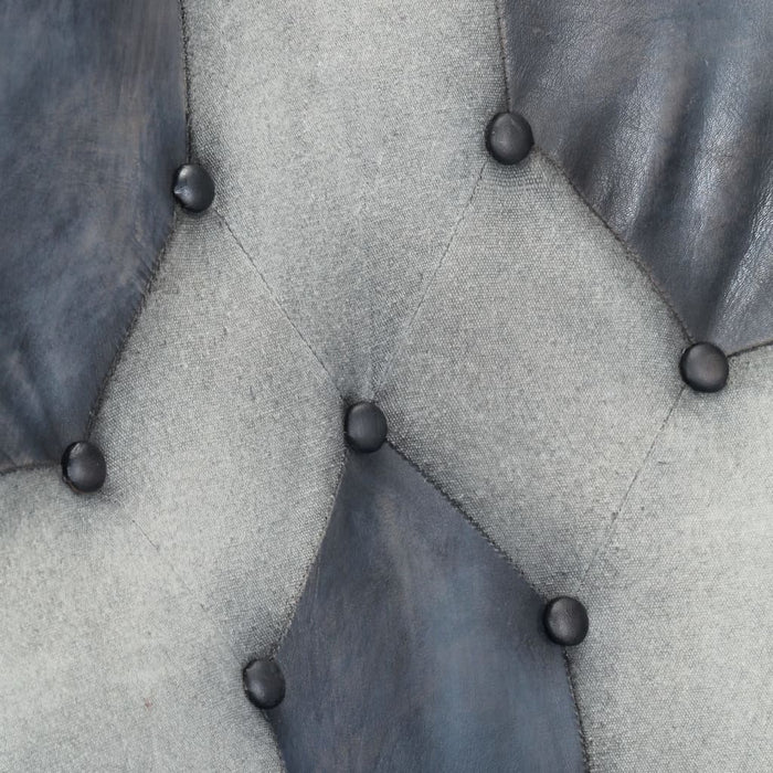 Poltrona con Poggiapiedi Grigio in Vera Pelle e Tela 339677