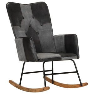 Sedia a Dondolo Nera in Vera Pelle e Tela 339694