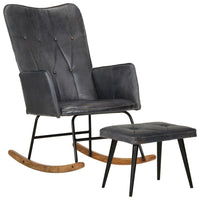 Sedia a Dondolo con Poggiapiedi Grigio in Vera Pelle 339697