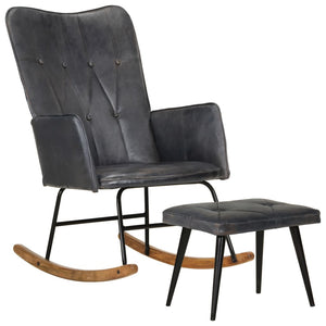 Sedia a Dondolo con Poggiapiedi Grigio in Vera Pelle 339697