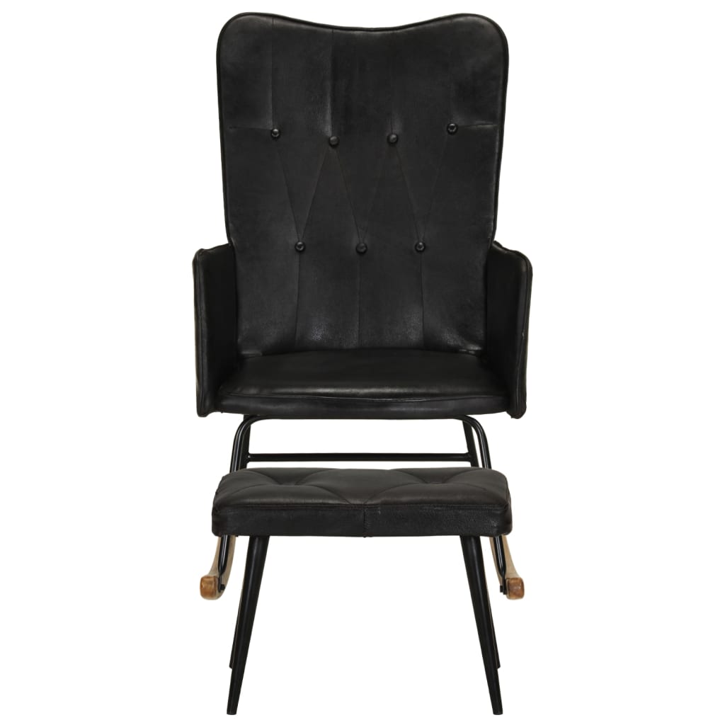 Sedia a Dondolo con Poggiapiedi Nero in Vera Pelle 339698