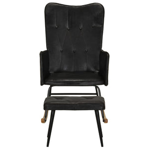 Sedia a Dondolo con Poggiapiedi Nero in Vera Pelle 339698