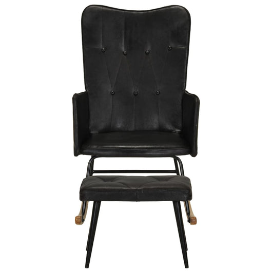 Sedia a Dondolo con Poggiapiedi Nero in Vera Pelle 339698