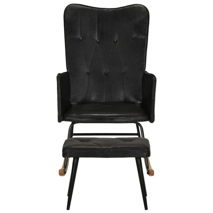 Sedia a Dondolo con Poggiapiedi Nero in Vera Pelle 339698