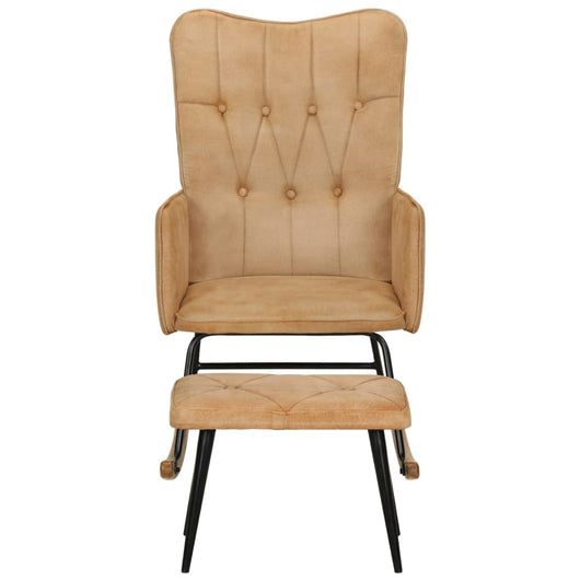 Poltrona a Dondolo con Poggiapiedi Crema Vintage in Tela 339699