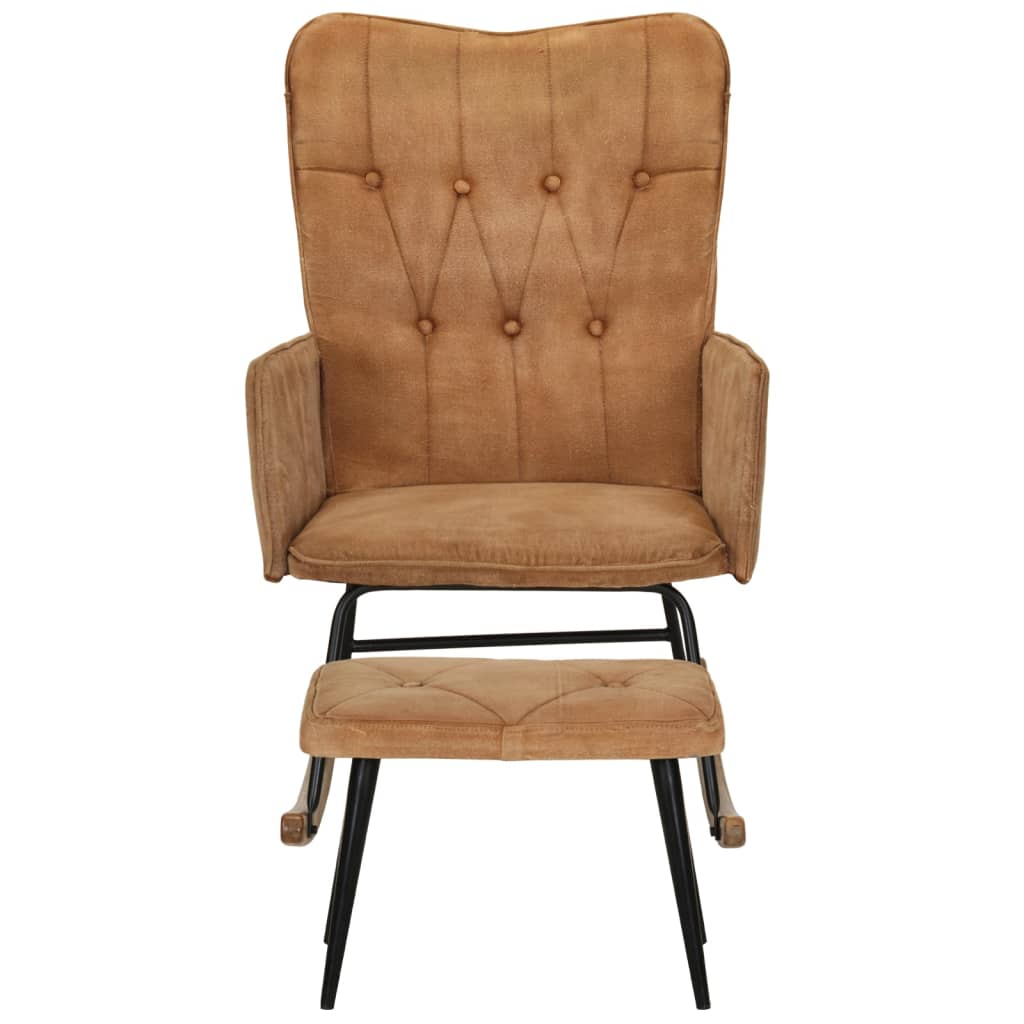 Poltrona a Dondolo con Poggiapiedi Marrone Vintage in Tela 339700