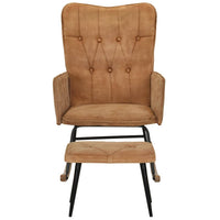 Poltrona a Dondolo con Poggiapiedi Marrone Vintage in Tela 339700