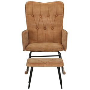 Poltrona a Dondolo con Poggiapiedi Marrone Vintage in Tela 339700