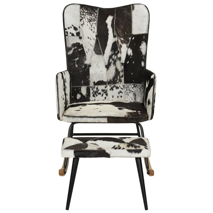 Sedia a Dondolo con Poggiapiedi Nero in Vera Pelle 339706