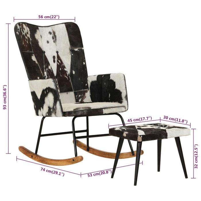 Sedia a Dondolo con Poggiapiedi Nero in Vera Pelle 339706