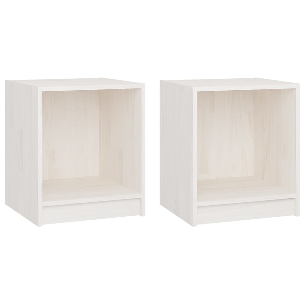 Comodini 2 pz-Set di 2 Tavolino da notte Bianchi 35,5x33,5x41,5 cm Legno Massello di Pino