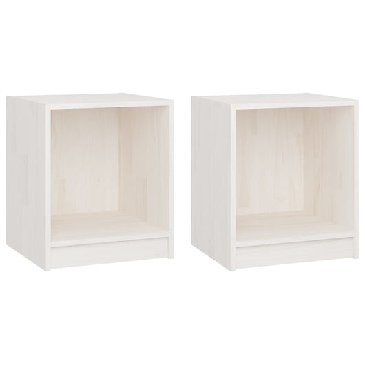 Comodini 2 pz-Set di 2 Tavolino da notte Bianchi 35,5x33,5x41,5 cm Legno Massello di Pino