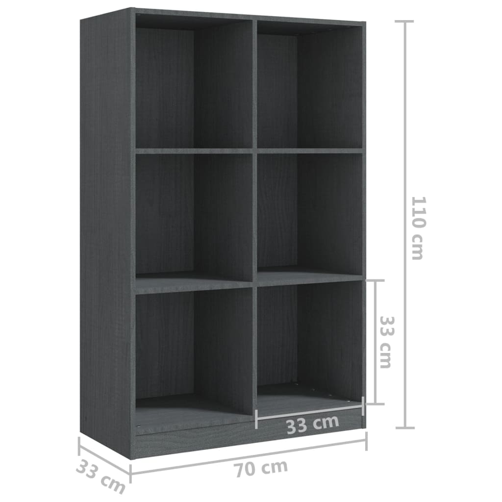 Libreria Grigia 70x33x110 cm in Legno Massello di Pino cod mxl 20428