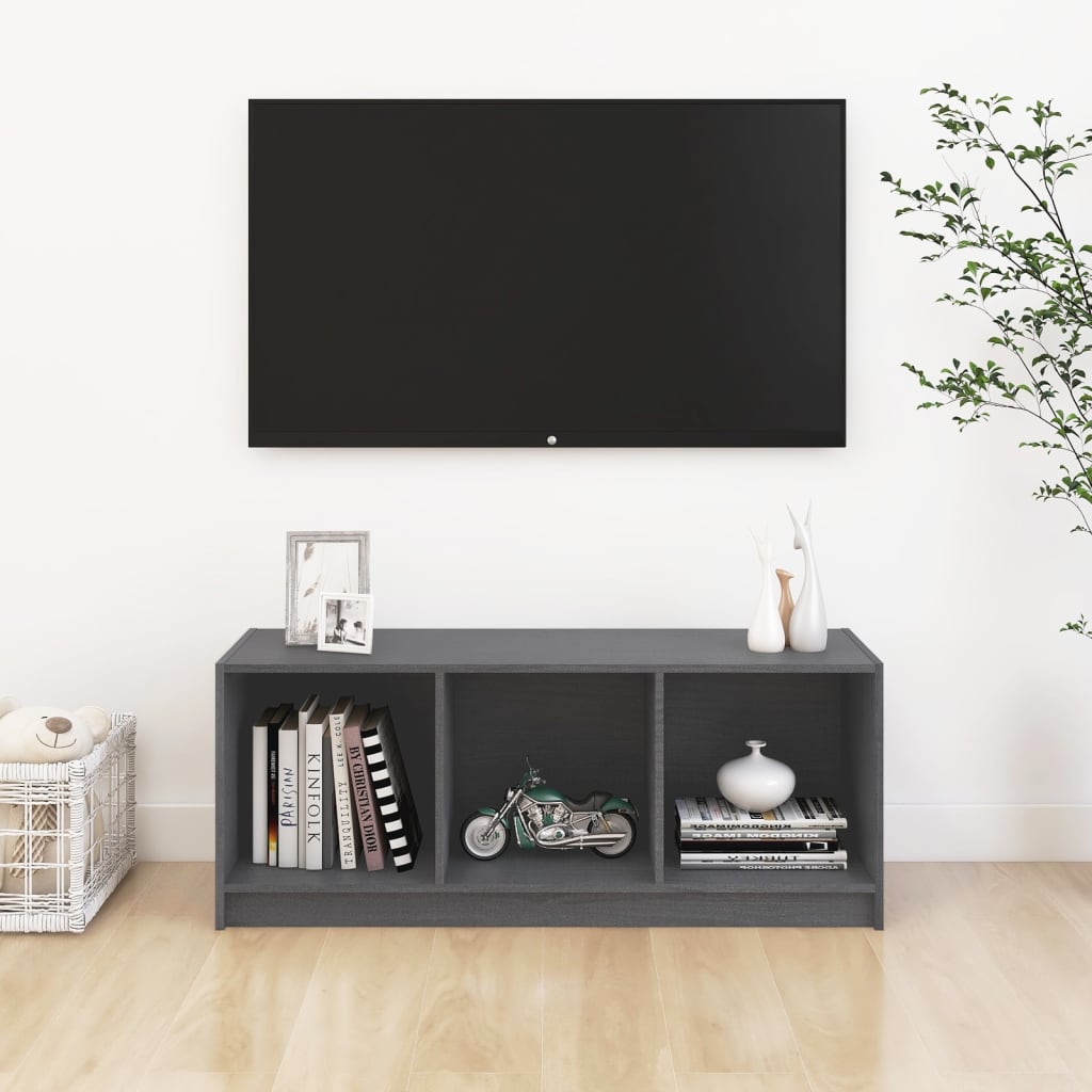 Mobile Porta TV Grigio 104x33x41 cm in Legno Massello di Pino 809962