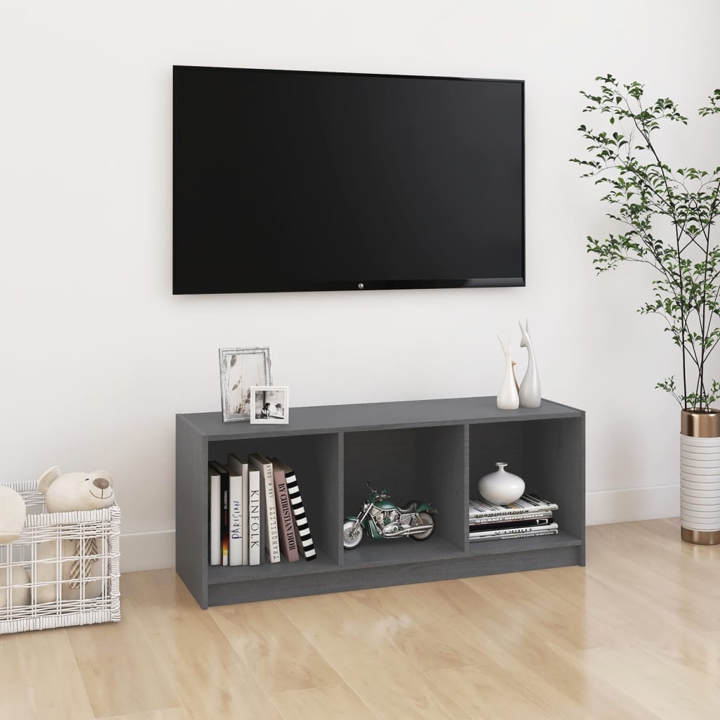 Mobile Porta TV Grigio 104x33x41 cm in Legno Massello di Pino 809962
