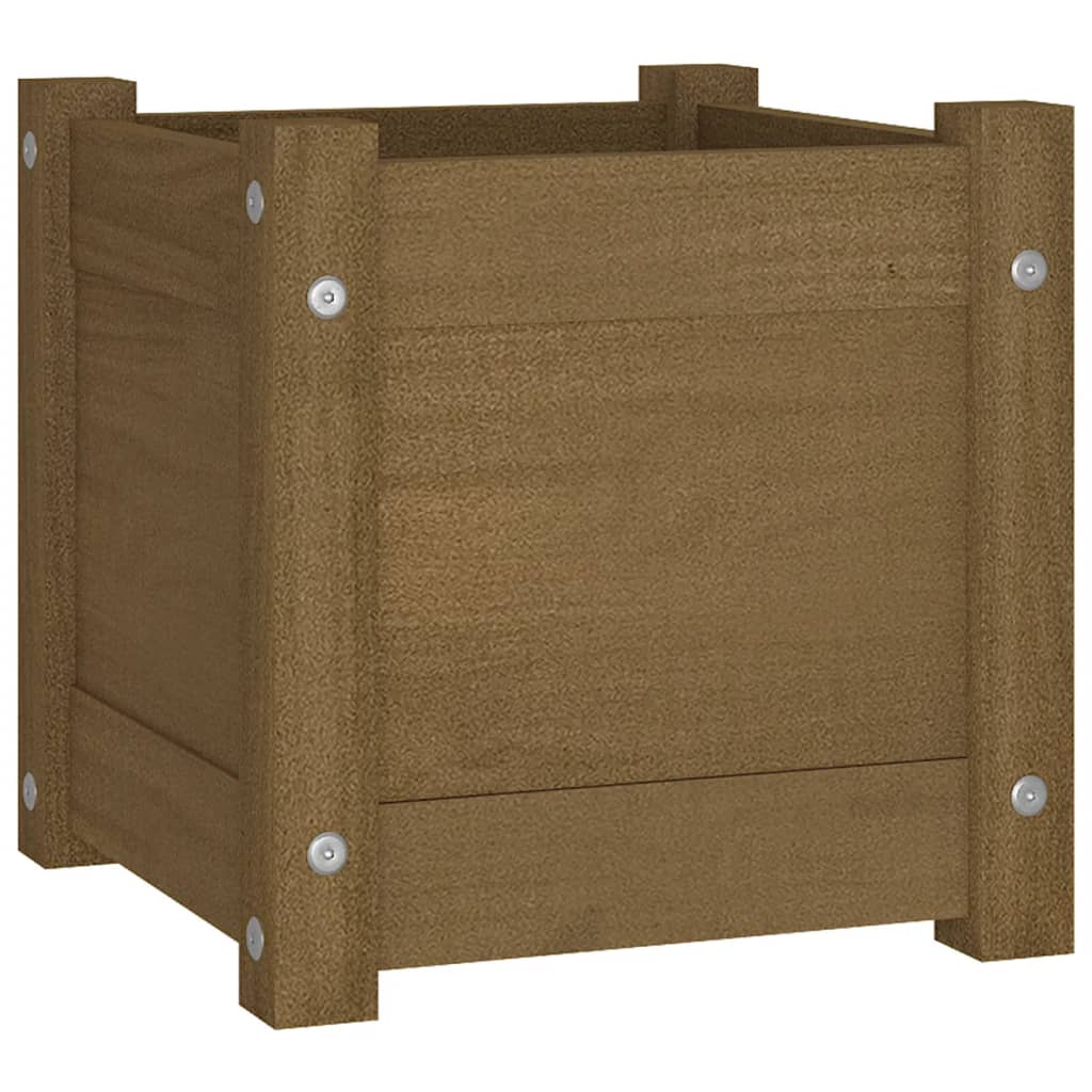 Fioriera Giardino-Vaso da Esterno-Contenitore per Piante Marrone Ambra 31x31x31 cm Legno Massello Pino