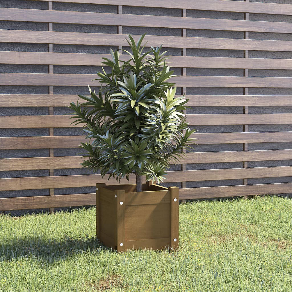 Fioriera Giardino-Vaso da Esterno-Contenitore per Piante Marrone Ambra 31x31x31 cm Legno Massello Pino