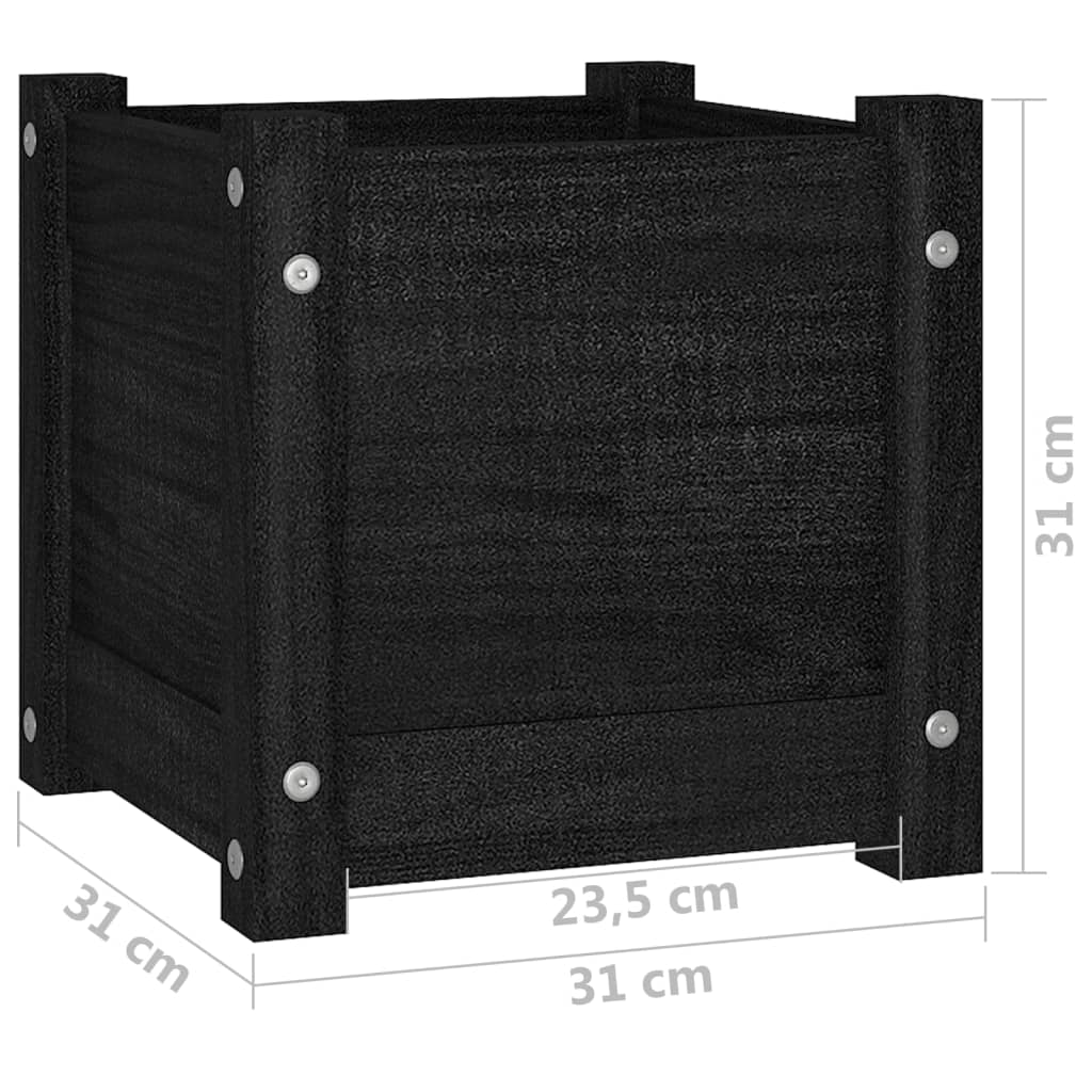 Set di 2 fioriere per aiuole rialzate, piante, fiori, giardino, terrazze, esterni, 31 x 31 x 31 cm, in legno di pino nero 02_0038889