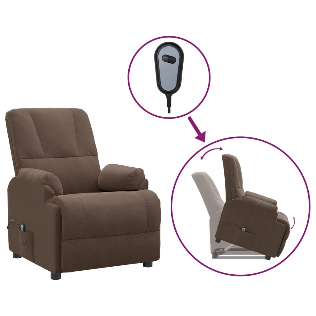 Poltrona Alzapersona Reclinabile Marrone Similpelle Scamosciata 3093177