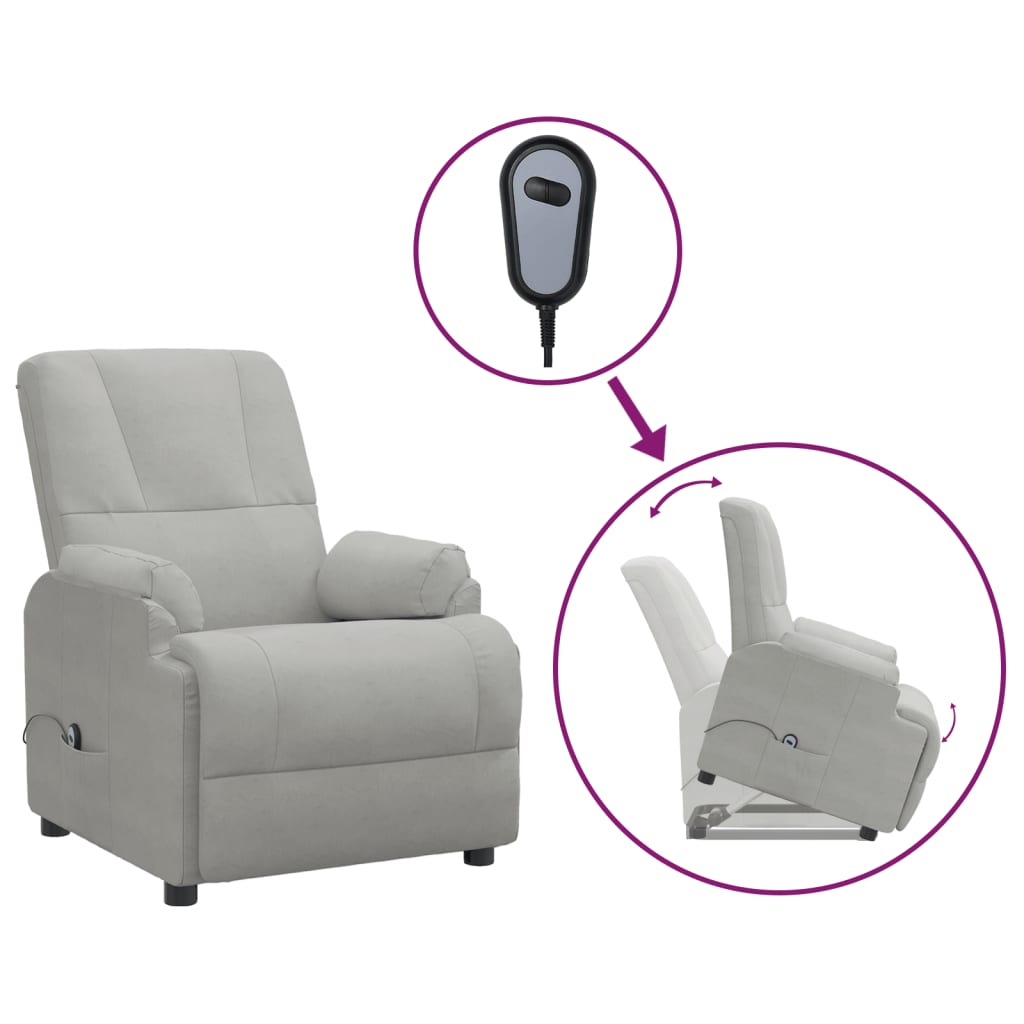 Poltrona Alzapersona Reclinabile Grigio Chiaro in Scamosciato 3093179