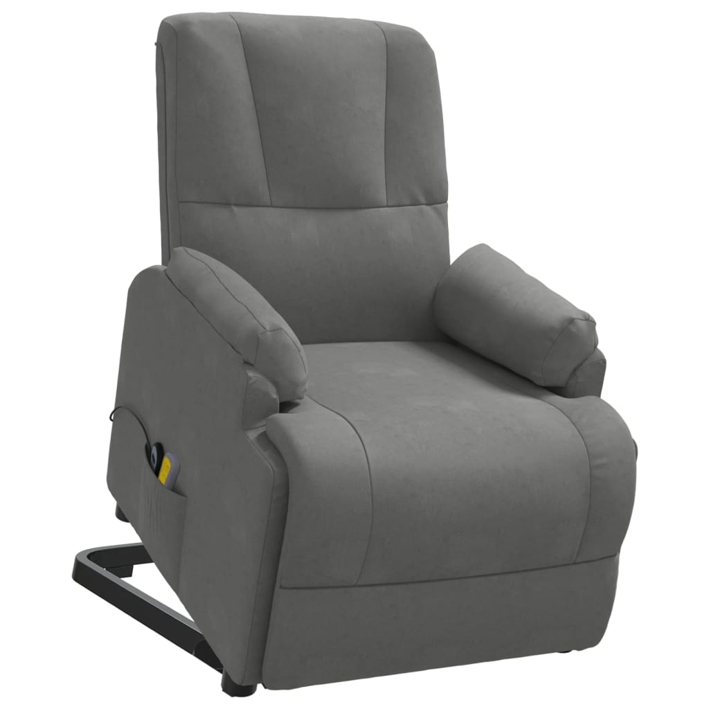 vidaXL Poltrona Alzapersona Massaggiante Grigio Scuro in Scamosciato