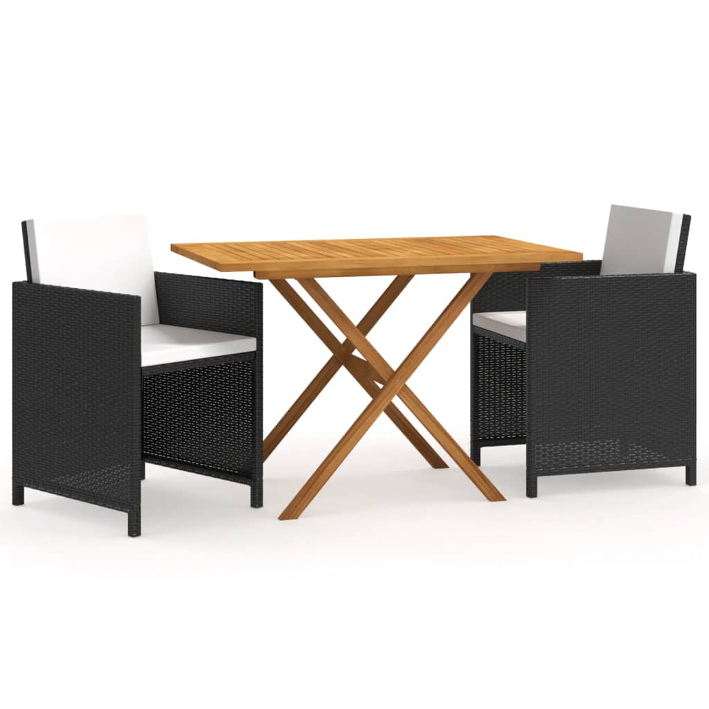 Set da Pranzo per Giardino 3 pz con Cuscini Nero 3094301