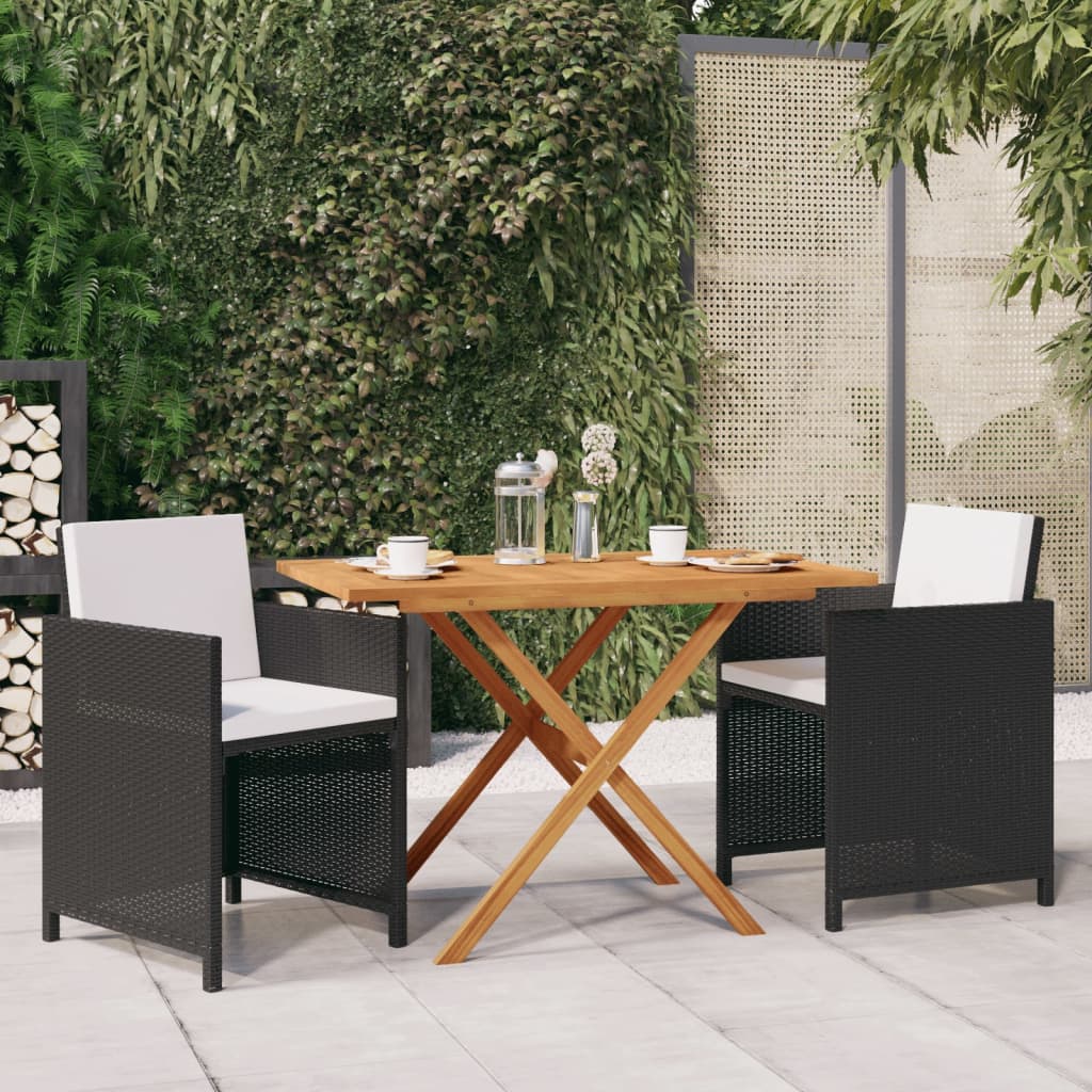 Set da Pranzo per Giardino 3 pz con Cuscini Nero 3094301