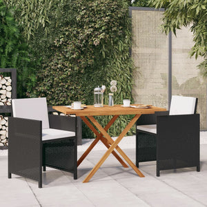 Set da Pranzo per Giardino 3 pz con Cuscini Nero 3094301