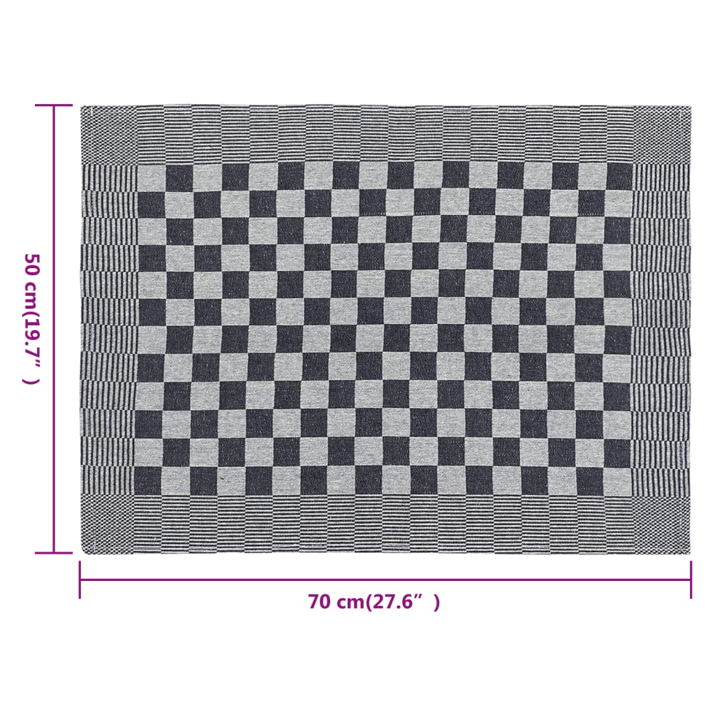 Strofinacci da Cucina 10 pz Neri e Bianchi 50x70 cm in Cotone 136282
