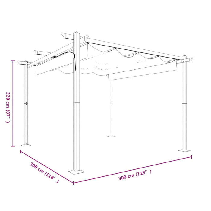 Pergola da Giardino con Tetto Retrattile 3x3 m Crema 318534