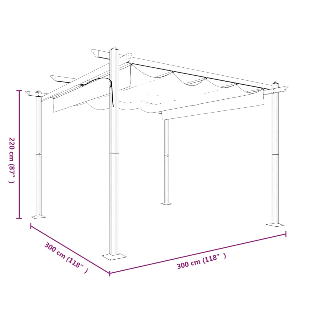 Pergola da Giardino con Tetto Retrattile 3x3 m Tortora 318536
