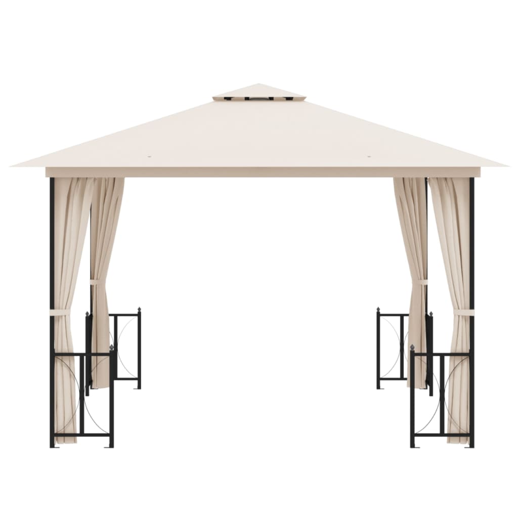 Gazebo con Teli Laterali e Doppio Tetto 3x3 m Crema