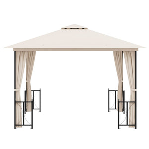 Gazebo con Teli Laterali e Doppio Tetto 3x3 m Crema