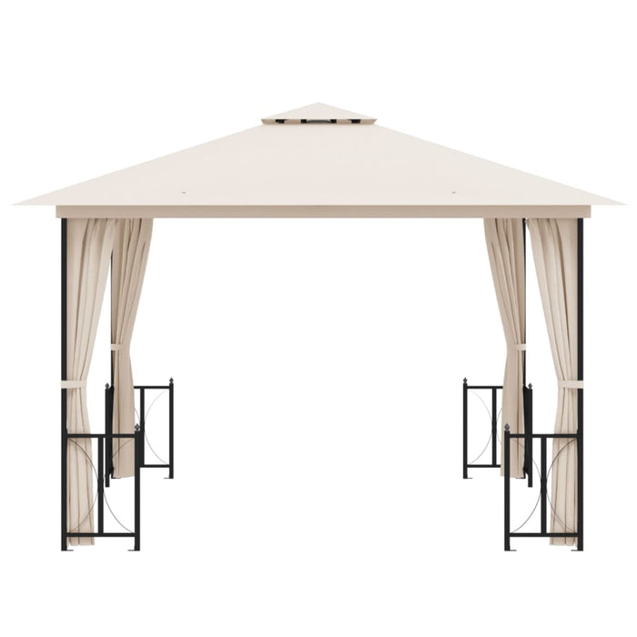 Gazebo con Teli Laterali e Doppio Tetto 3x3 m Crema