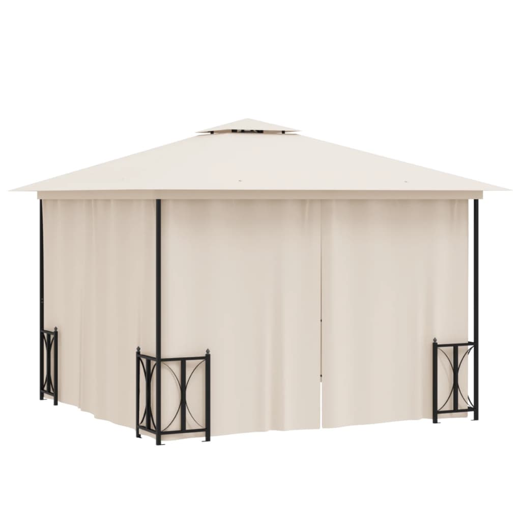 Gazebo con Teli Laterali e Doppio Tetto 3x3 m Crema