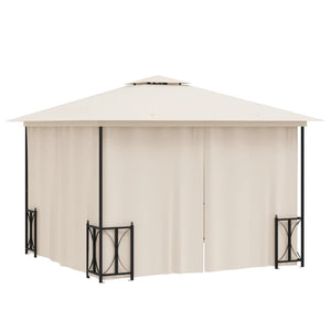Gazebo con Teli Laterali e Doppio Tetto 3x3 m Crema