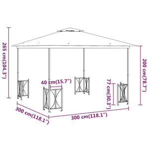 Gazebo con Teli Laterali e Doppio Tetto 3x3 m Crema