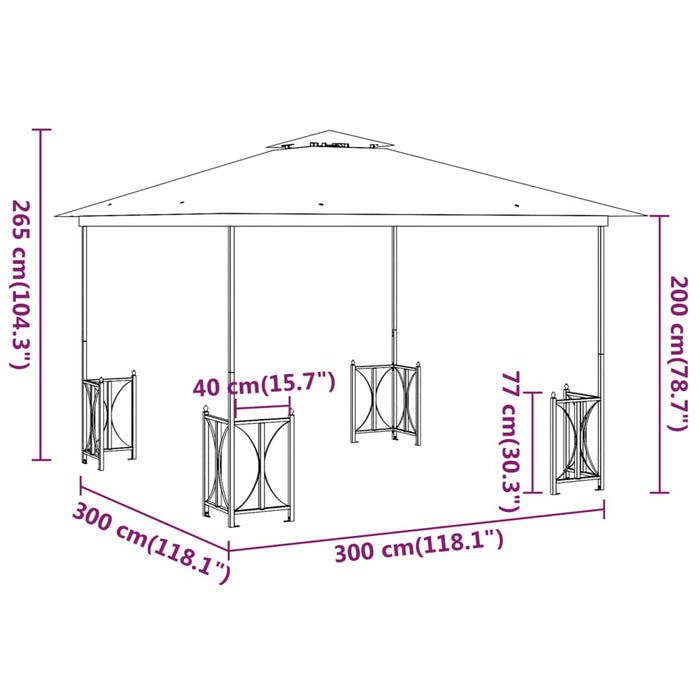 Gazebo con Teli Laterali e Doppio Tetto 3x3 m Crema