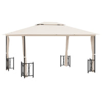 Gazebo con Teli Laterali e Doppio Tetto 3x4 m Crema 318543