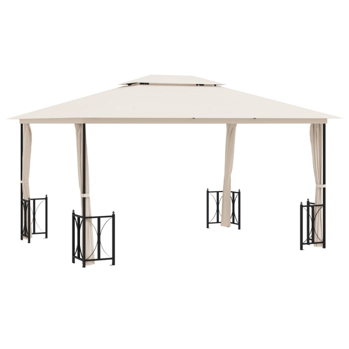 Gazebo con Teli Laterali e Doppio Tetto 3x4 m Crema 318543